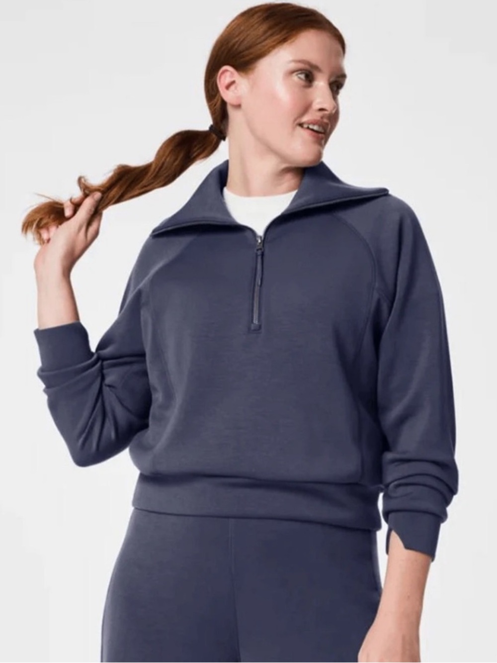 Spanx Air Essentials Half Zip Pullover Sweatshirt In Dark Storm Blue Gray Size L